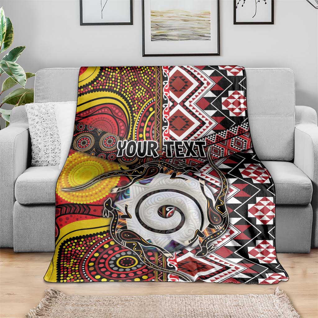Personalised Aotearoa and Australia Together Blanket Koru and Kangaroo - Taniko with Aboriginal Motif LT03 - Polynesian Pride