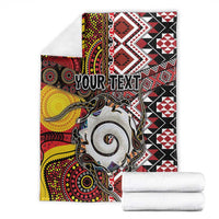 Personalised Aotearoa and Australia Together Blanket Koru and Kangaroo - Taniko with Aboriginal Motif LT03 - Polynesian Pride