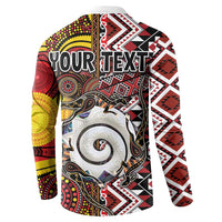 Personalised Aotearoa and Australia Together Button Sweatshirt Koru and Kangaroo - Taniko with Aboriginal Motif LT03 - Polynesian Pride