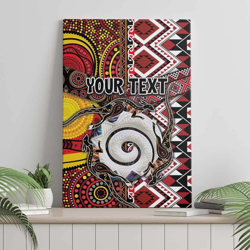 Personalised Aotearoa and Australia Together Canvas Wall Art Koru and Kangaroo - Taniko with Aboriginal Motif LT03 - Polynesian Pride