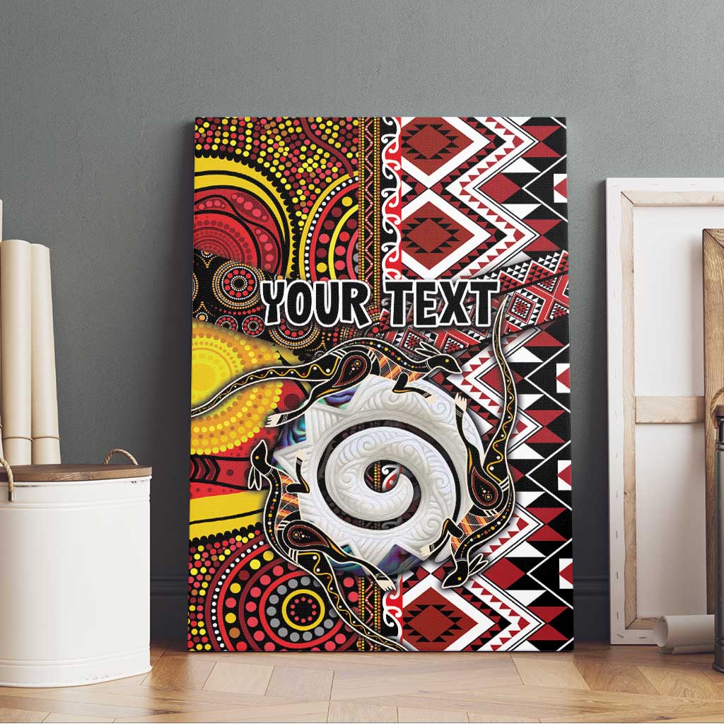 Personalised Aotearoa and Australia Together Canvas Wall Art Koru and Kangaroo - Taniko with Aboriginal Motif LT03 - Polynesian Pride