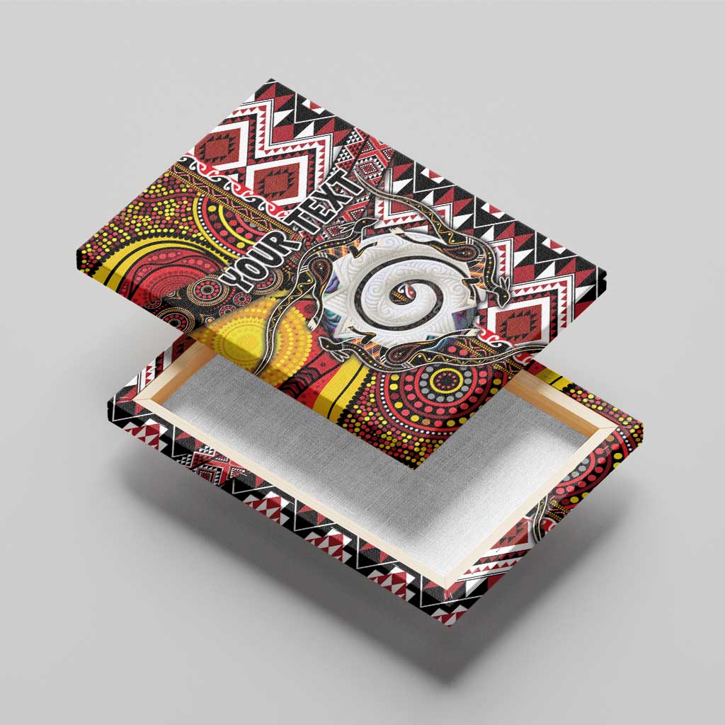 Personalised Aotearoa and Australia Together Canvas Wall Art Koru and Kangaroo - Taniko with Aboriginal Motif LT03 - Polynesian Pride