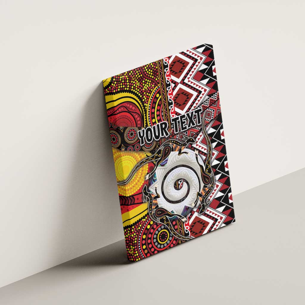 Personalised Aotearoa and Australia Together Canvas Wall Art Koru and Kangaroo - Taniko with Aboriginal Motif LT03 - Polynesian Pride