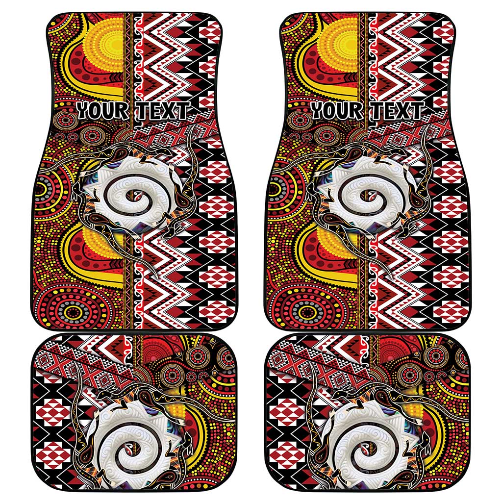 Personalised Aotearoa and Australia Together Car Mats Koru and Kangaroo - Taniko with Aboriginal Motif LT03 - Polynesian Pride