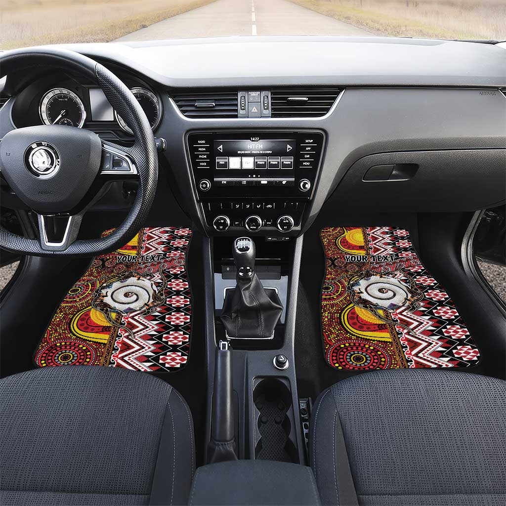 Personalised Aotearoa and Australia Together Car Mats Koru and Kangaroo - Taniko with Aboriginal Motif LT03 Set 2pcs - Front Black - Polynesian Pride