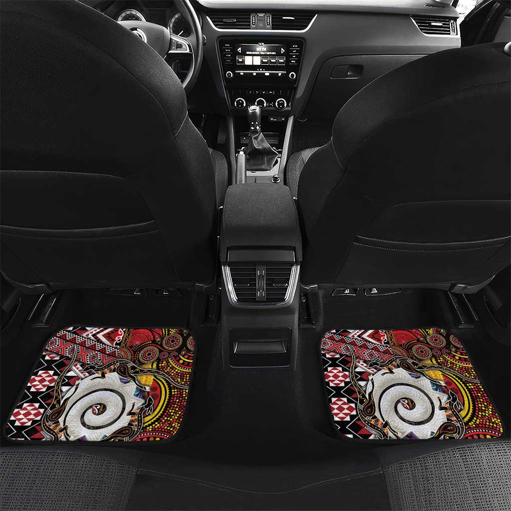Personalised Aotearoa and Australia Together Car Mats Koru and Kangaroo - Taniko with Aboriginal Motif LT03 Set 2pcs - Back Black - Polynesian Pride