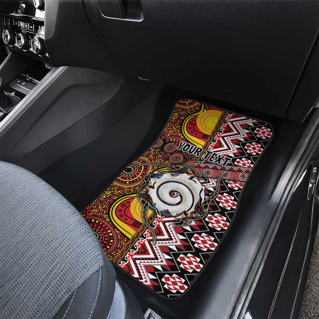 Personalised Aotearoa and Australia Together Car Mats Koru and Kangaroo - Taniko with Aboriginal Motif LT03 - Polynesian Pride