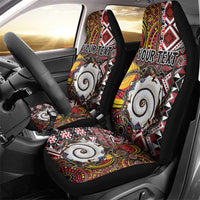 Personalised Aotearoa and Australia Together Car Seat Cover Koru and Kangaroo - Taniko with Aboriginal Motif