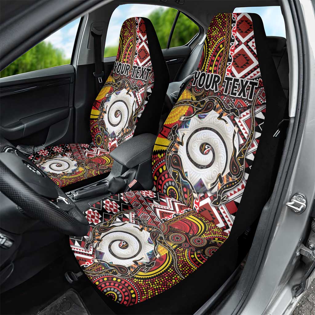 Personalised Aotearoa and Australia Together Car Seat Cover Koru and Kangaroo - Taniko with Aboriginal Motif