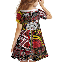 Personalised Aotearoa and Australia Together Family Matching Off The Shoulder Long Sleeve Dress and Hawaiian Shirt Koru and Kangaroo - Taniko with Aboriginal Motif