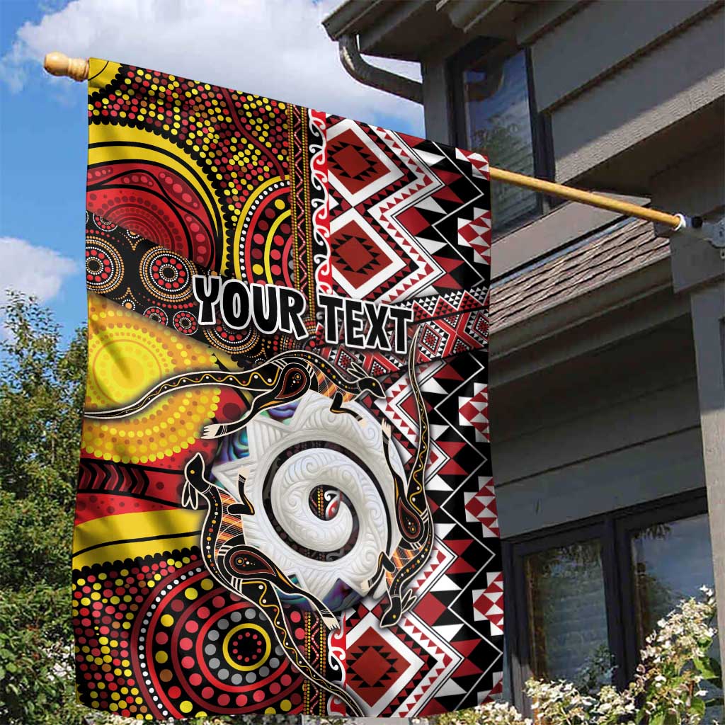 Personalised Aotearoa and Australia Together Garden Flag Koru and Kangaroo - Taniko with Aboriginal Motif LT03 - Polynesian Pride