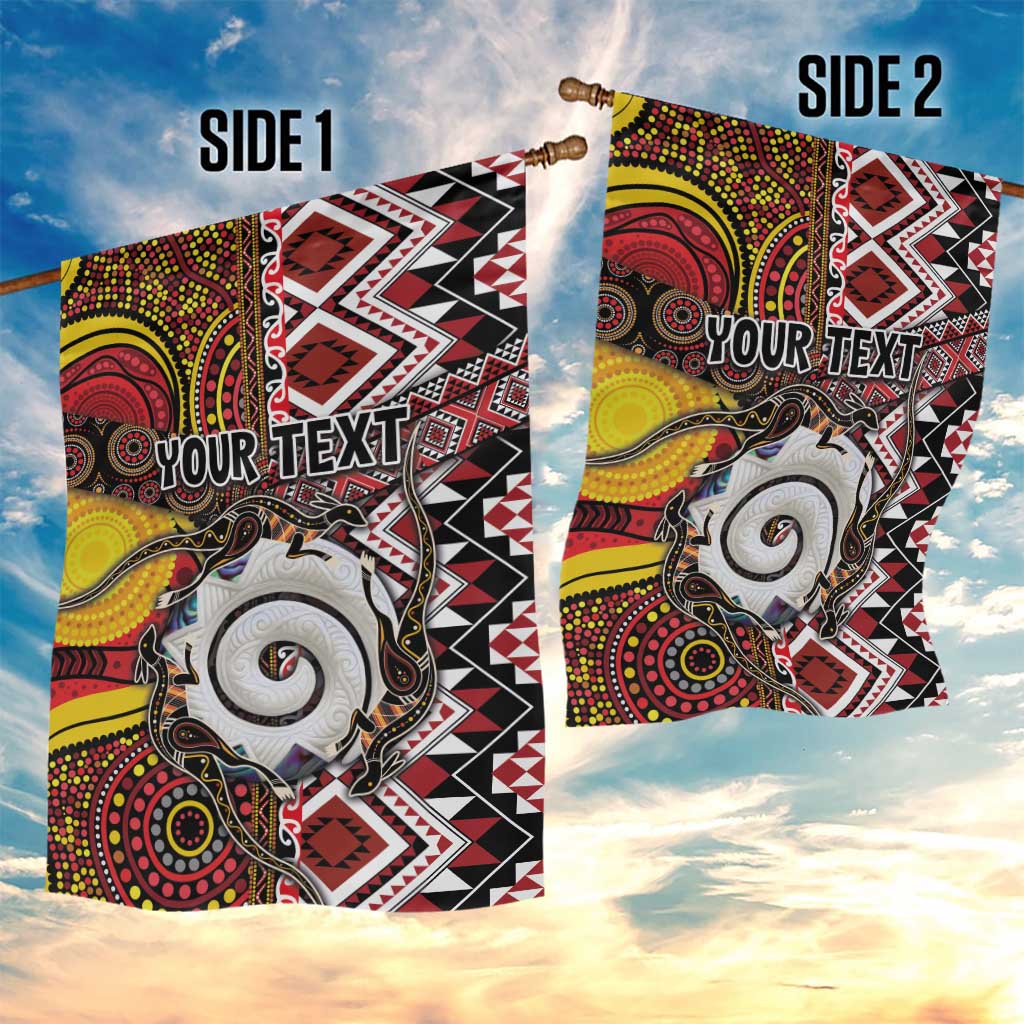 Personalised Aotearoa and Australia Together Garden Flag Koru and Kangaroo - Taniko with Aboriginal Motif LT03 - Polynesian Pride