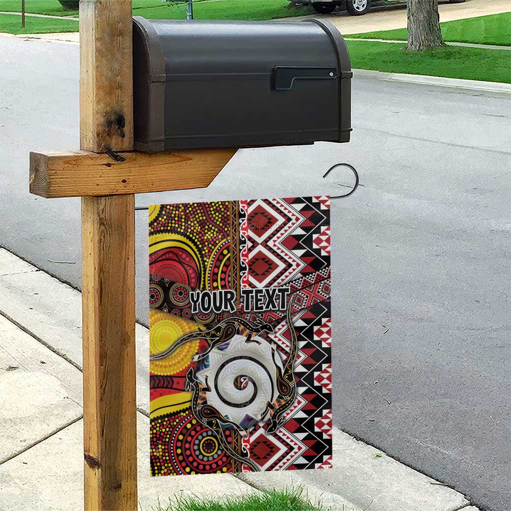 Personalised Aotearoa and Australia Together Garden Flag Koru and Kangaroo - Taniko with Aboriginal Motif LT03 - Polynesian Pride
