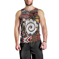 Personalised Aotearoa and Australia Together Men Tank Top Koru and Kangaroo - Taniko with Aboriginal Motif LT03 - Polynesian Pride