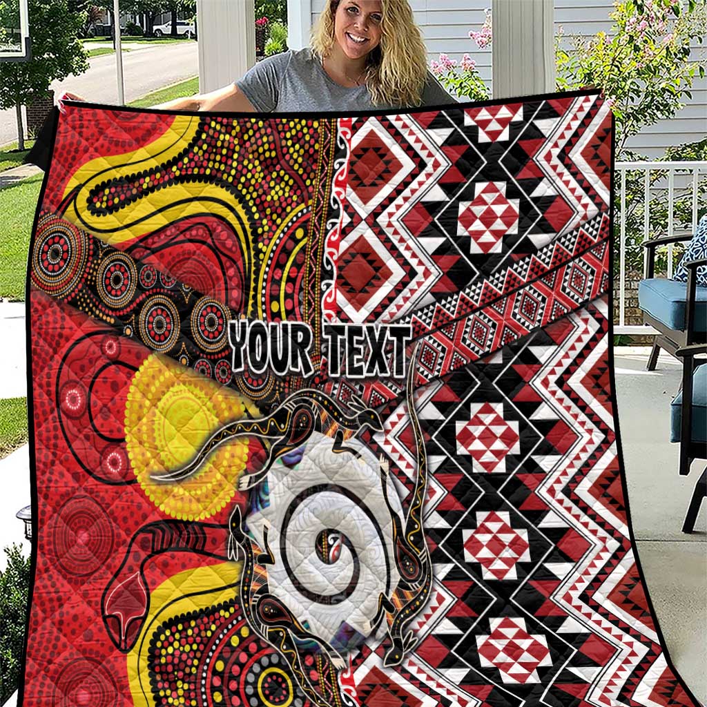 Personalised Aotearoa and Australia Together Quilt Koru and Kangaroo - Taniko with Aboriginal Motif