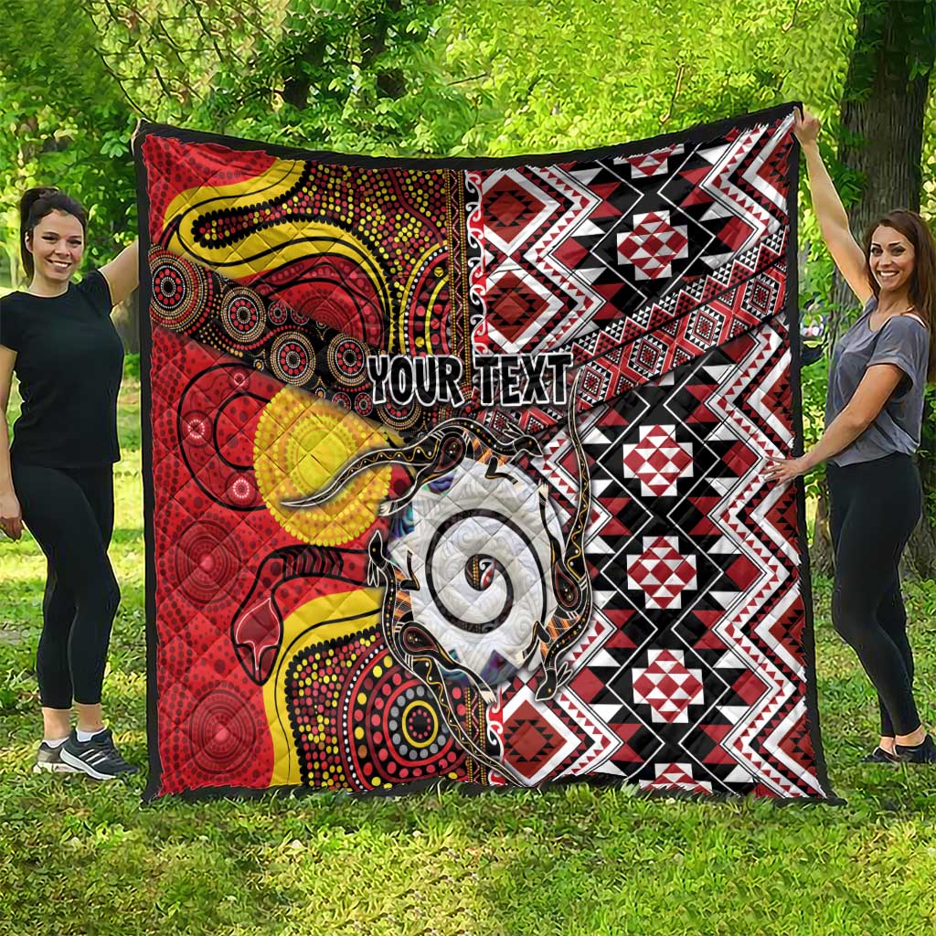 Personalised Aotearoa and Australia Together Quilt Koru and Kangaroo - Taniko with Aboriginal Motif