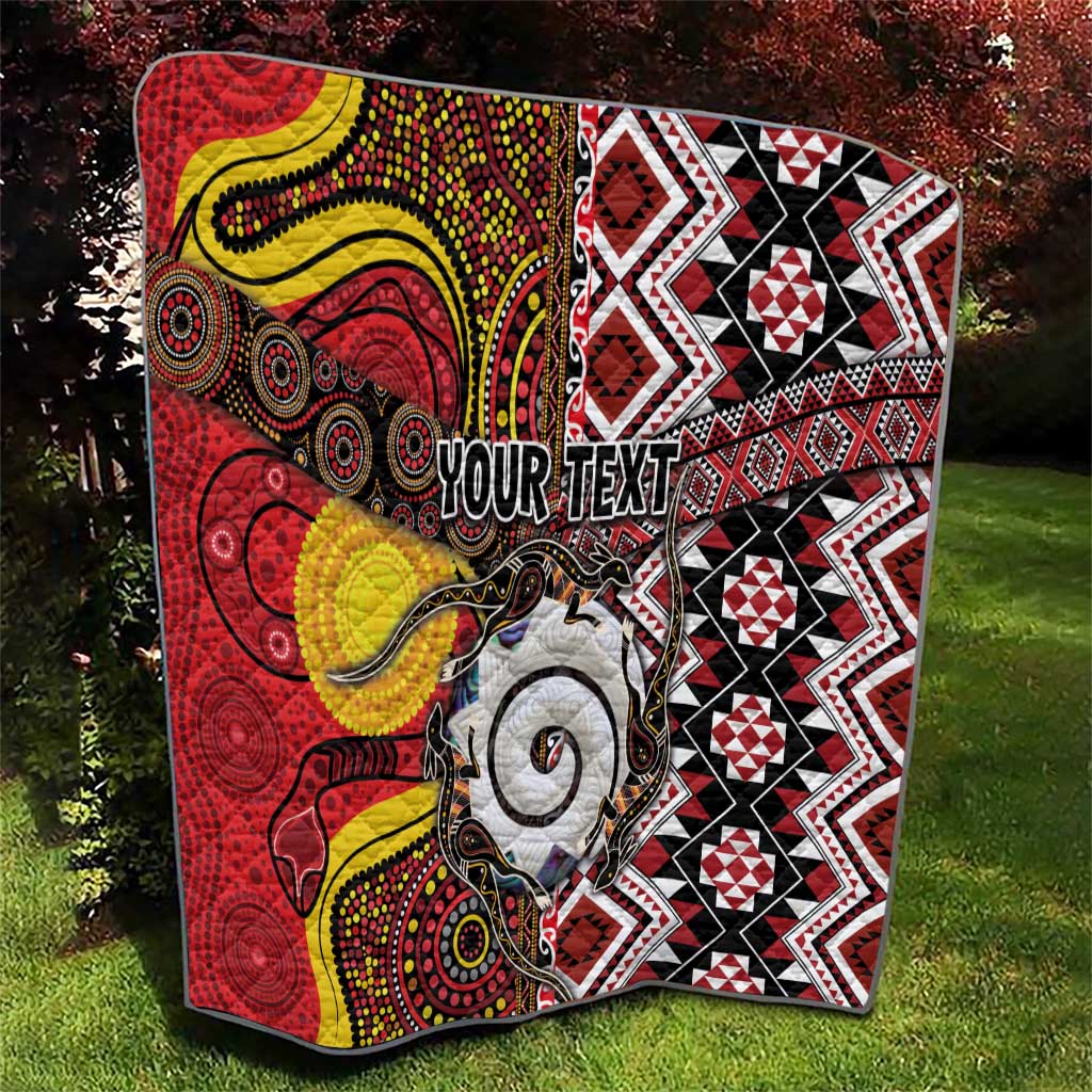Personalised Aotearoa and Australia Together Quilt Koru and Kangaroo - Taniko with Aboriginal Motif