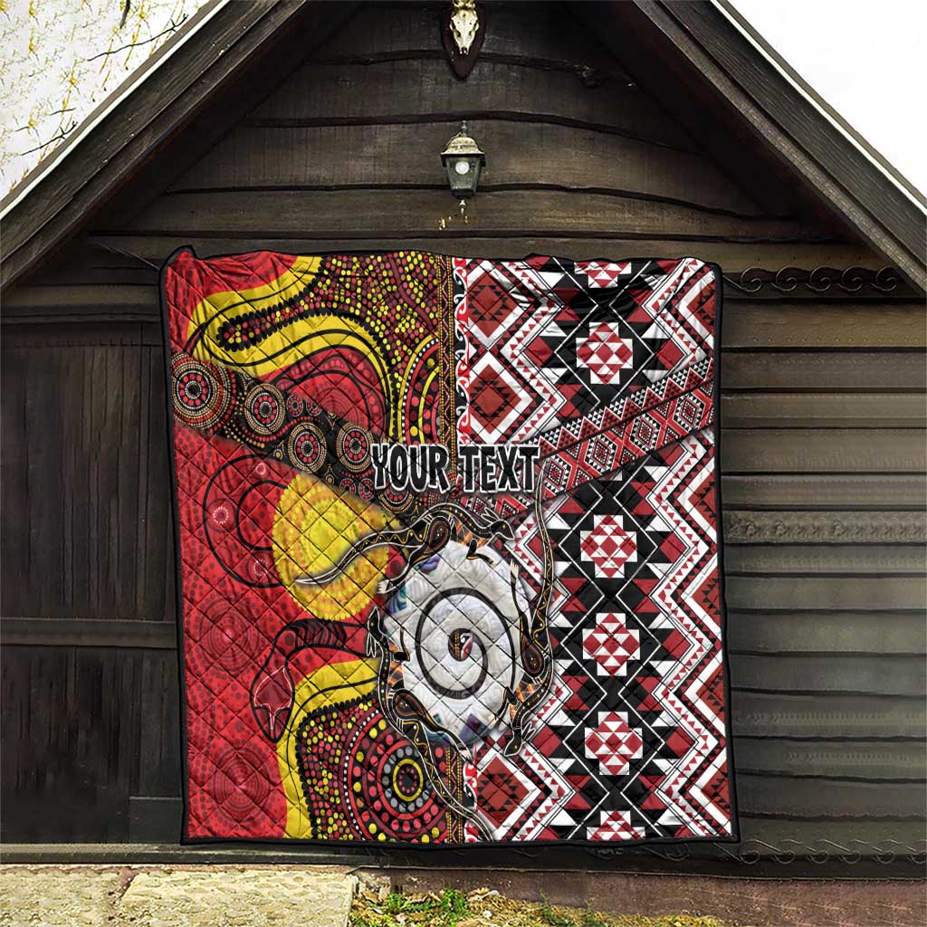 Personalised Aotearoa and Australia Together Quilt Koru and Kangaroo - Taniko with Aboriginal Motif