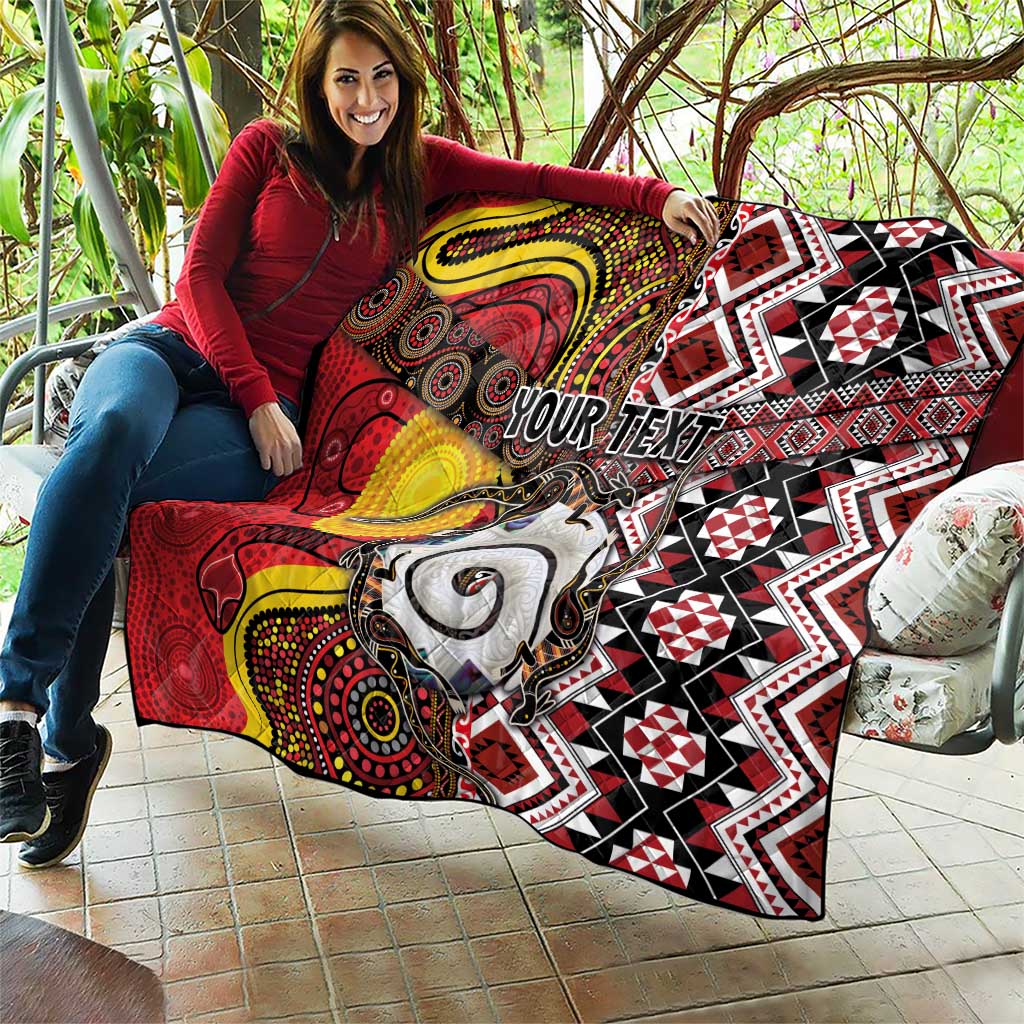 Personalised Aotearoa and Australia Together Quilt Koru and Kangaroo - Taniko with Aboriginal Motif