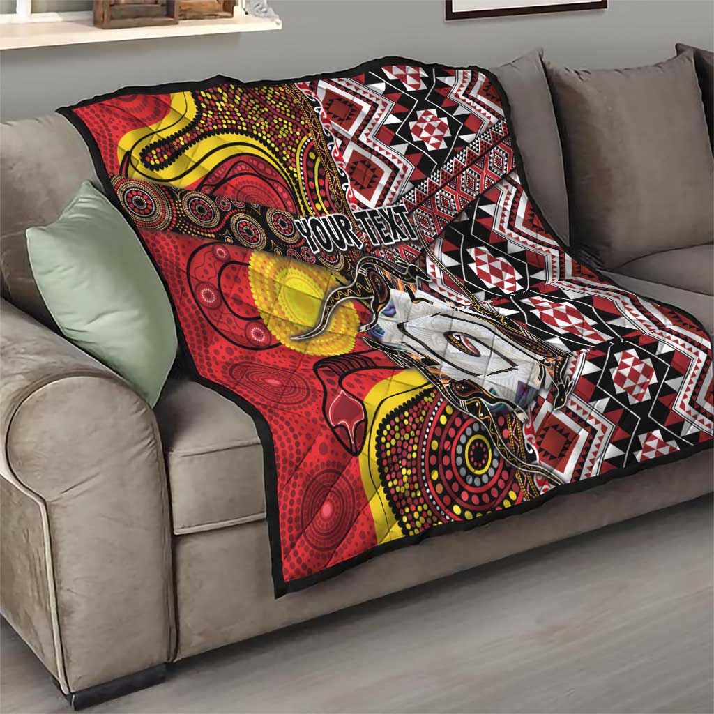 Personalised Aotearoa and Australia Together Quilt Koru and Kangaroo - Taniko with Aboriginal Motif