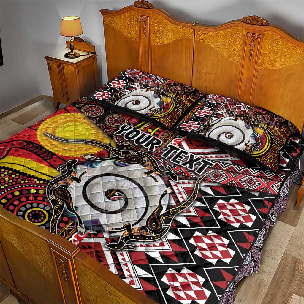 Personalised Aotearoa and Australia Together Quilt Bed Set Koru and Kangaroo - Taniko with Aboriginal Motif LT03 - Polynesian Pride