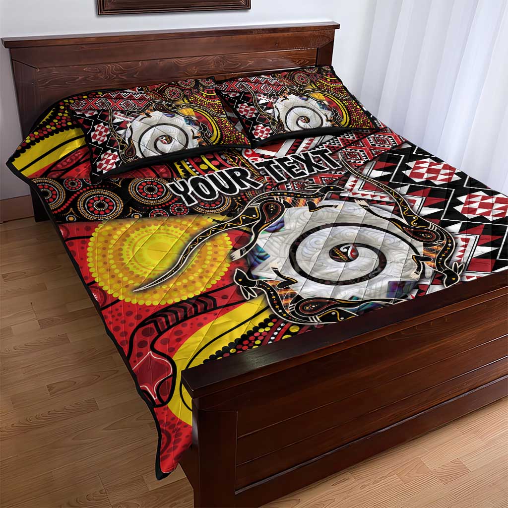 Personalised Aotearoa and Australia Together Quilt Bed Set Koru and Kangaroo - Taniko with Aboriginal Motif LT03 - Polynesian Pride