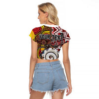 Personalised Aotearoa and Australia Together Raglan Cropped T Shirt Koru and Kangaroo - Taniko with Aboriginal Motif LT03 - Polynesian Pride