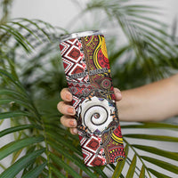 Personalised Aotearoa and Australia Together Skinny Tumbler Koru and Kangaroo - Taniko with Aboriginal Motif