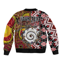 Personalised Aotearoa and Australia Together Sleeve Zip Bomber Jacket Koru and Kangaroo - Taniko with Aboriginal Motif