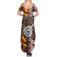 Personalised Aotearoa and Australia Together Summer Maxi Dress Koru and Kangaroo - Taniko with Aboriginal Motif LT03 - Polynesian Pride