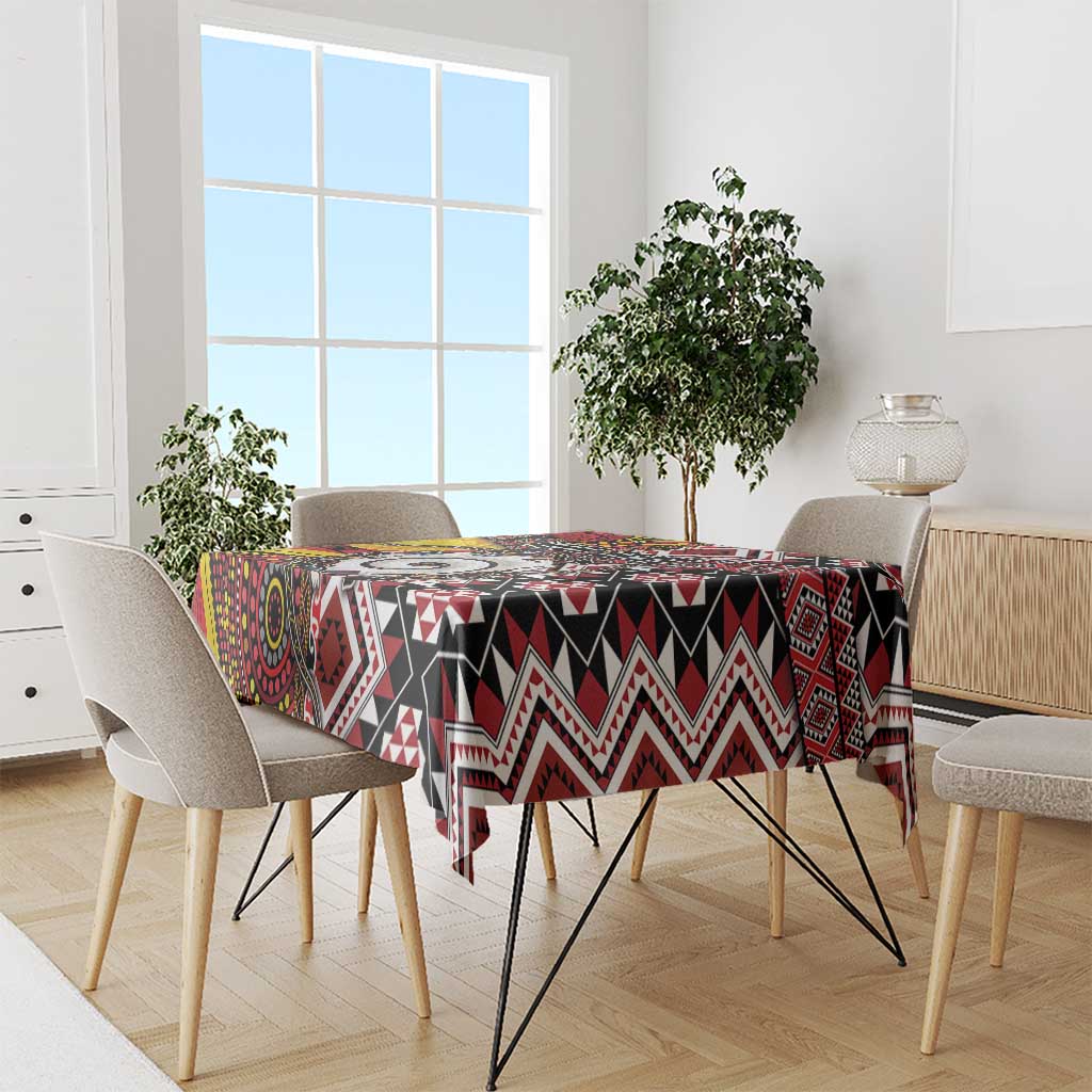 Personalised Aotearoa and Australia Together Tablecloth Koru and Kangaroo - Taniko with Aboriginal Motif LT03 - Polynesian Pride