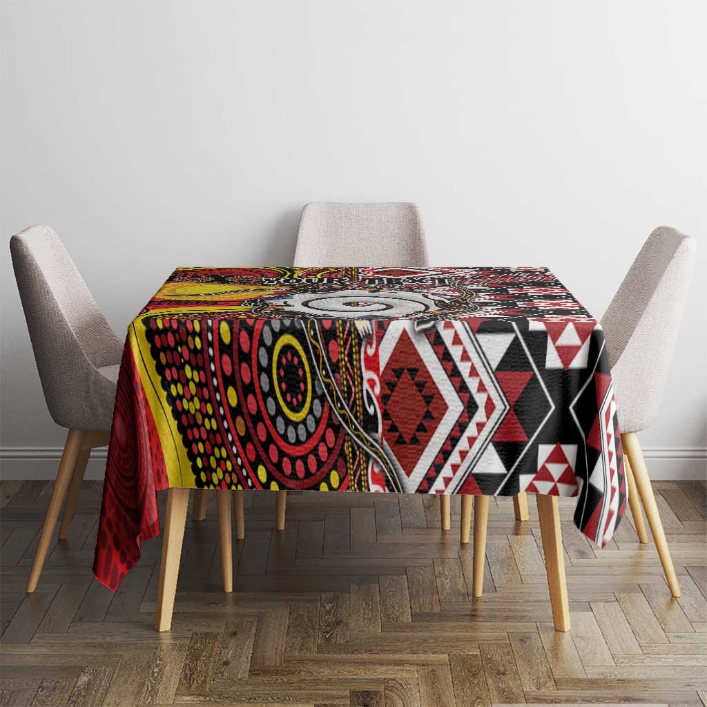 Personalised Aotearoa and Australia Together Tablecloth Koru and Kangaroo - Taniko with Aboriginal Motif LT03 - Polynesian Pride