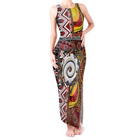 Personalised Aotearoa and Australia Together Tank Maxi Dress Koru and Kangaroo - Taniko with Aboriginal Motif LT03 Women Black - Polynesian Pride