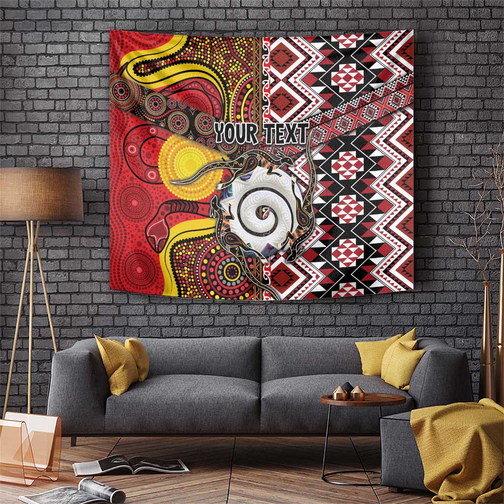Personalised Aotearoa and Australia Together Tapestry Koru and Kangaroo - Taniko with Aboriginal Motif