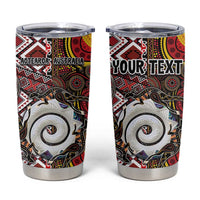 Personalised Aotearoa and Australia Together Tumbler Cup Koru and Kangaroo - Taniko with Aboriginal Motif LT03 Black - Polynesian Pride
