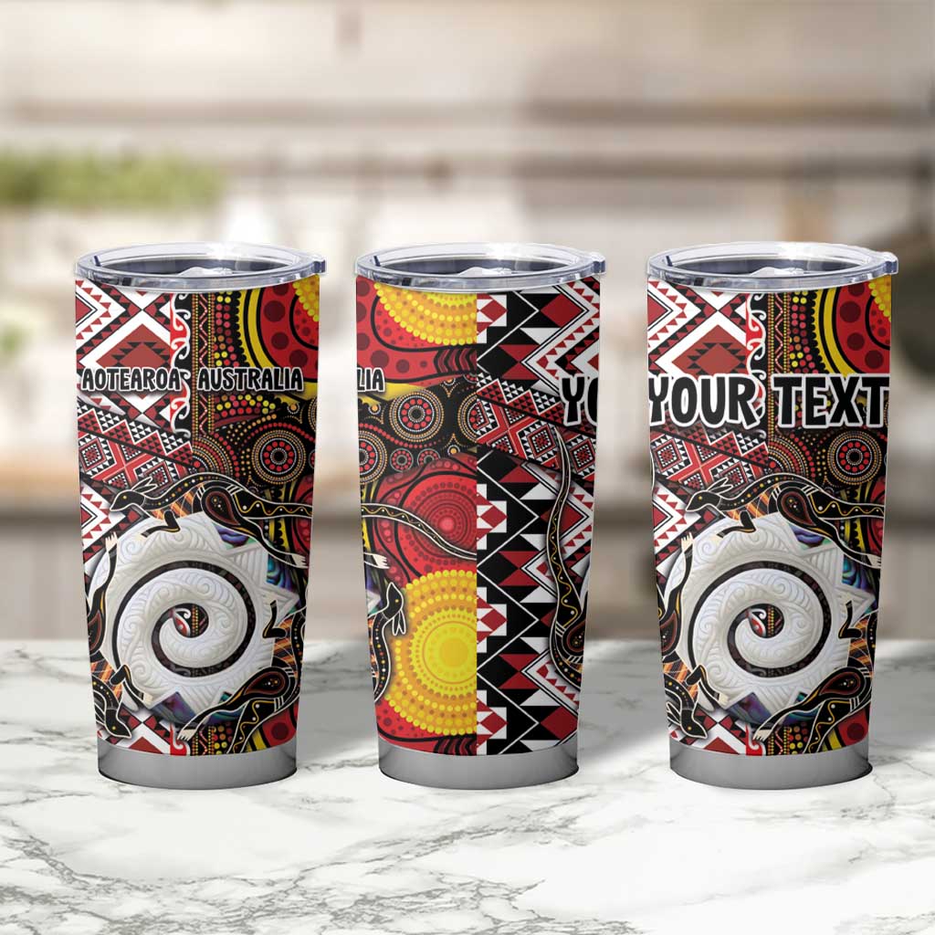 Personalised Aotearoa and Australia Together Tumbler Cup Koru and Kangaroo - Taniko with Aboriginal Motif LT03 - Polynesian Pride
