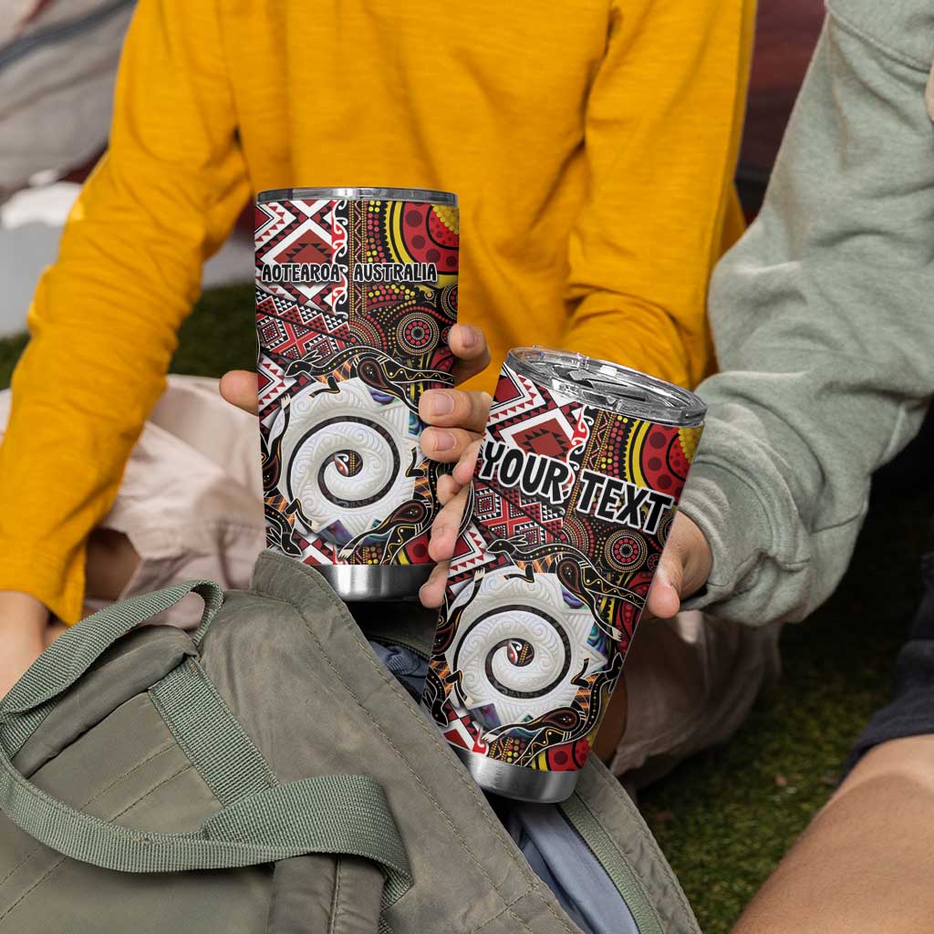 Personalised Aotearoa and Australia Together Tumbler Cup Koru and Kangaroo - Taniko with Aboriginal Motif LT03 - Polynesian Pride