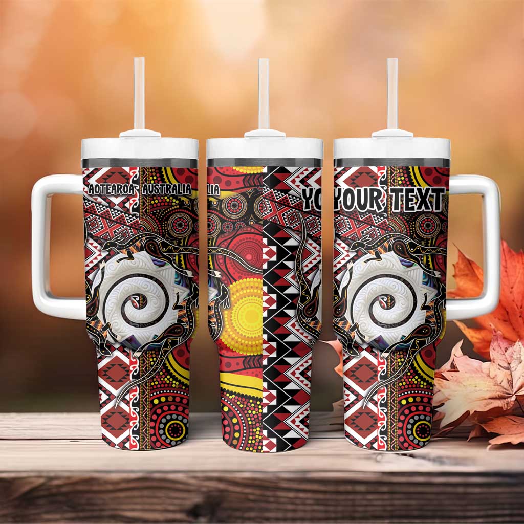 Personalised Aotearoa and Australia Together Tumbler With Handle Koru and Kangaroo - Taniko with Aboriginal Motif LT03 - Polynesian Pride
