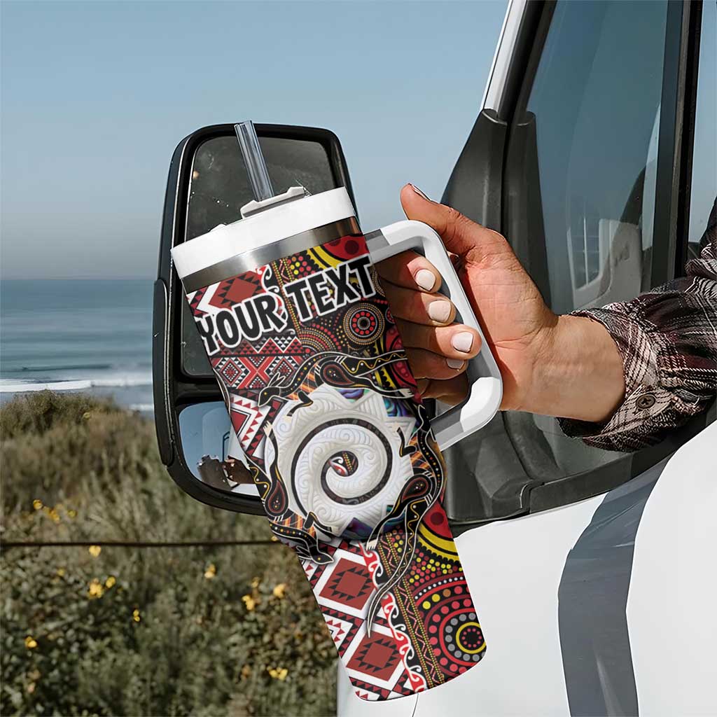 Personalised Aotearoa and Australia Together Tumbler With Handle Koru and Kangaroo - Taniko with Aboriginal Motif LT03 - Polynesian Pride