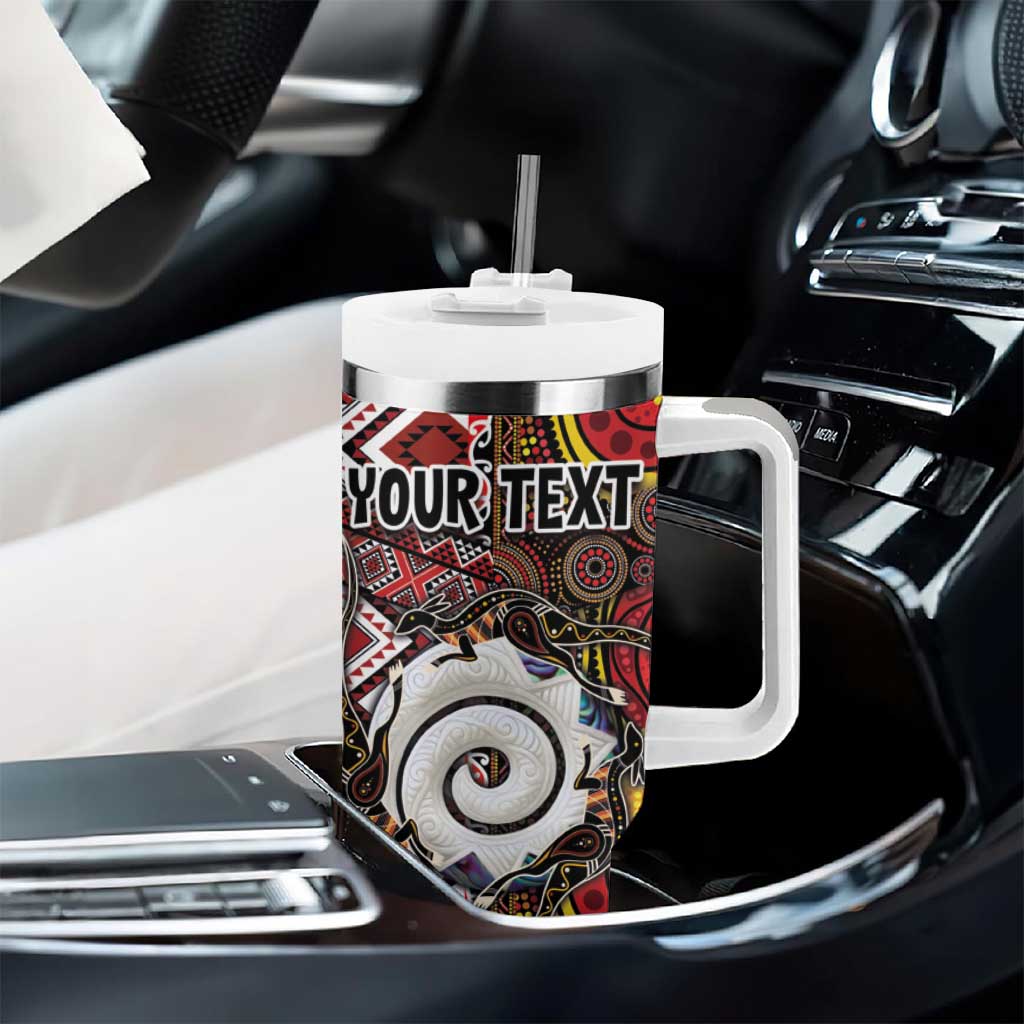 Personalised Aotearoa and Australia Together Tumbler With Handle Koru and Kangaroo - Taniko with Aboriginal Motif LT03 - Polynesian Pride