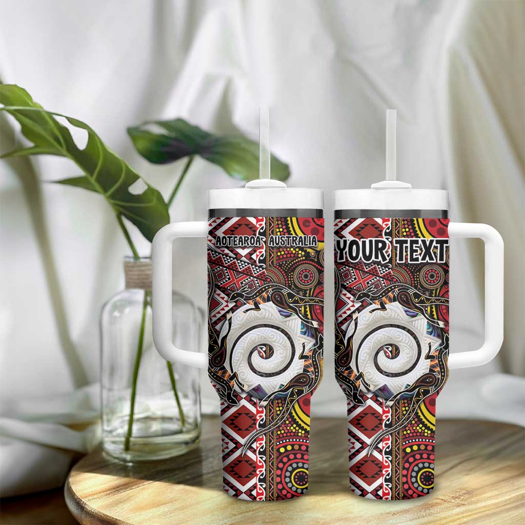 Personalised Aotearoa and Australia Together Tumbler With Handle Koru and Kangaroo - Taniko with Aboriginal Motif LT03 - Polynesian Pride