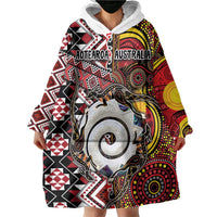 Personalised Aotearoa and Australia Together Wearable Blanket Hoodie Koru and Kangaroo - Taniko with Aboriginal Motif LT03 - Polynesian Pride