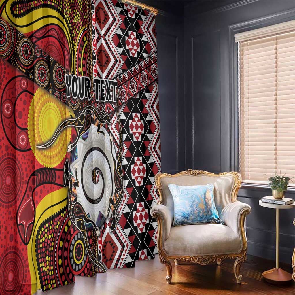 Personalised Aotearoa and Australia Together Window Curtain Koru and Kangaroo - Taniko with Aboriginal Motif LT03 - Polynesian Pride