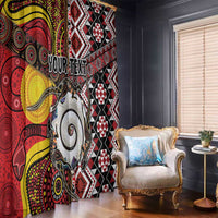 Personalised Aotearoa and Australia Together Window Curtain Koru and Kangaroo - Taniko with Aboriginal Motif LT03 - Polynesian Pride