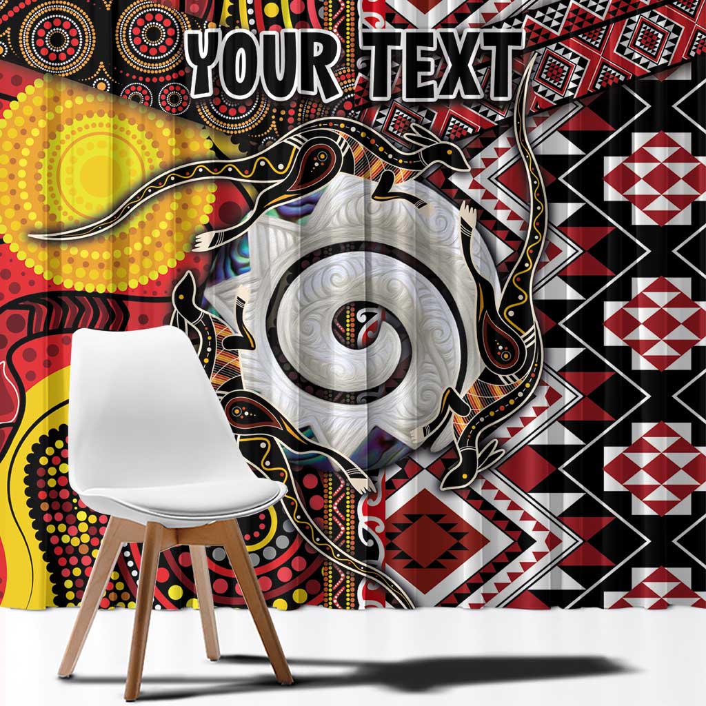 Personalised Aotearoa and Australia Together Window Curtain Koru and Kangaroo - Taniko with Aboriginal Motif LT03 - Polynesian Pride