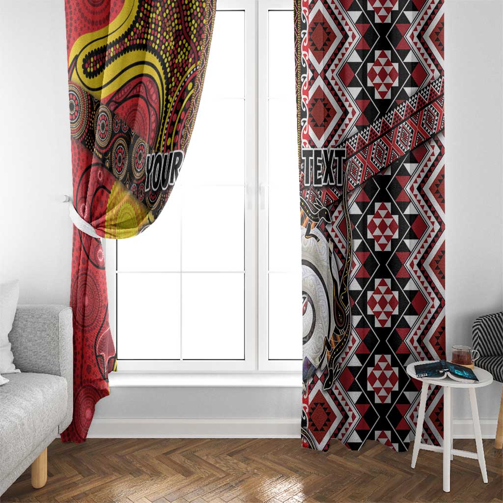 Personalised Aotearoa and Australia Together Window Curtain Koru and Kangaroo - Taniko with Aboriginal Motif LT03 - Polynesian Pride