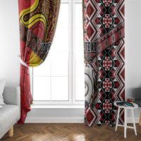 Personalised Aotearoa and Australia Together Window Curtain Koru and Kangaroo - Taniko with Aboriginal Motif LT03 - Polynesian Pride