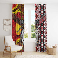 Personalised Aotearoa and Australia Together Window Curtain Koru and Kangaroo - Taniko with Aboriginal Motif LT03 - Polynesian Pride