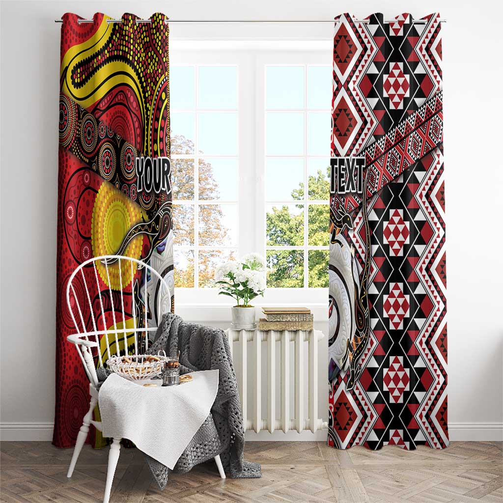 Personalised Aotearoa and Australia Together Window Curtain Koru and Kangaroo - Taniko with Aboriginal Motif LT03 - Polynesian Pride