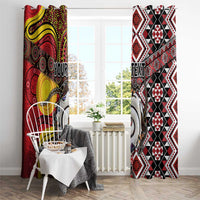 Personalised Aotearoa and Australia Together Window Curtain Koru and Kangaroo - Taniko with Aboriginal Motif LT03 - Polynesian Pride